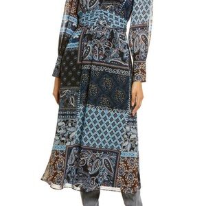 Julia Jordan Blue and Brown Patchwork Midi Dress